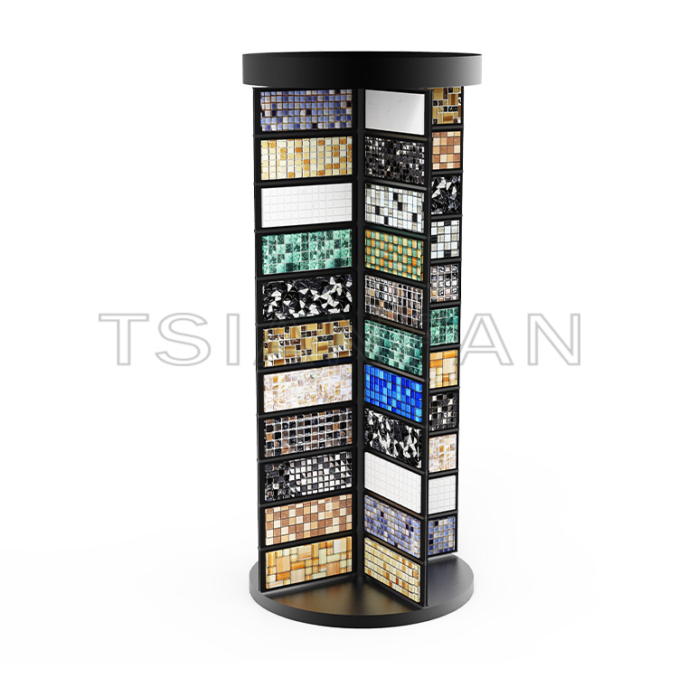 Rotating floor-to-ceiling mosaic stone sample display rack-ML986