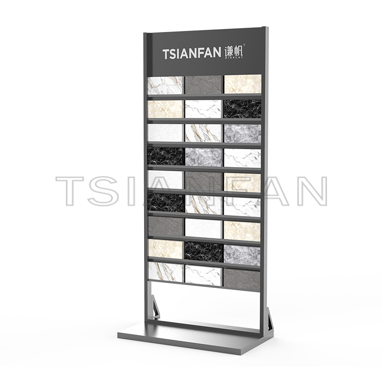 Store new design custom quartz marble granite rock tile sample display rack metal upright shelf landing rack cd107