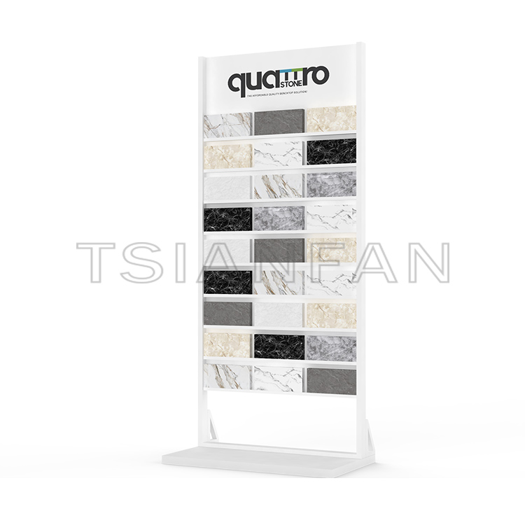 Store new design custom quartz marble granite rock tile sample display rack metal upright shelf landing rack cd107