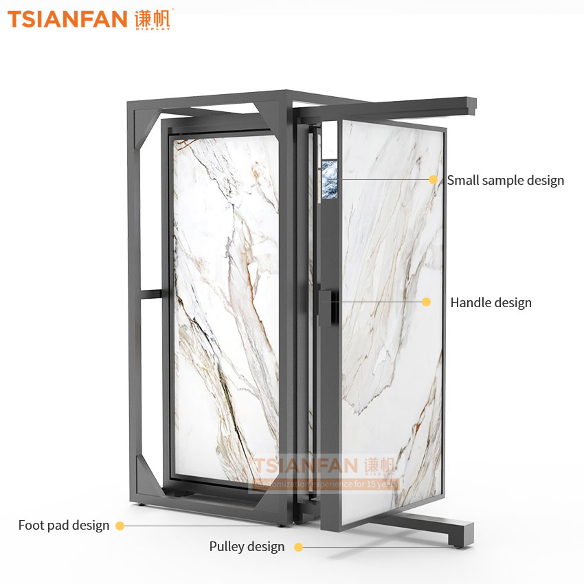 Showroom floor stand Large Marble slab custom push pull cabinet sliding display large tile plate display rack flooring metal rack