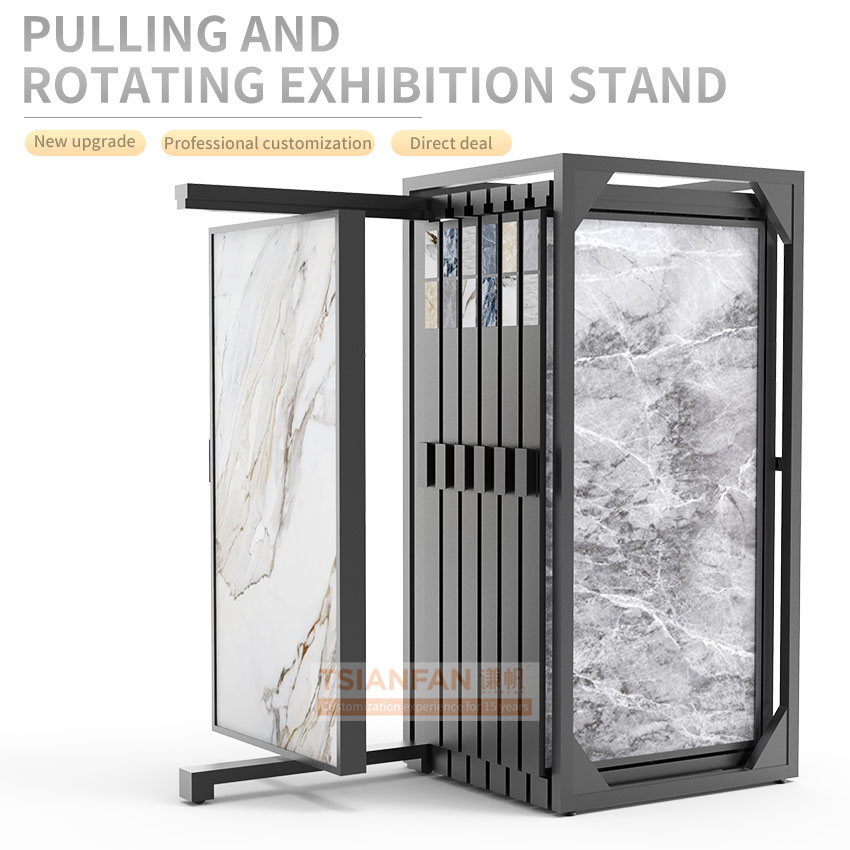 Showroom floor stand Large Marble slab custom push pull cabinet sliding display large tile plate display rack flooring metal rack