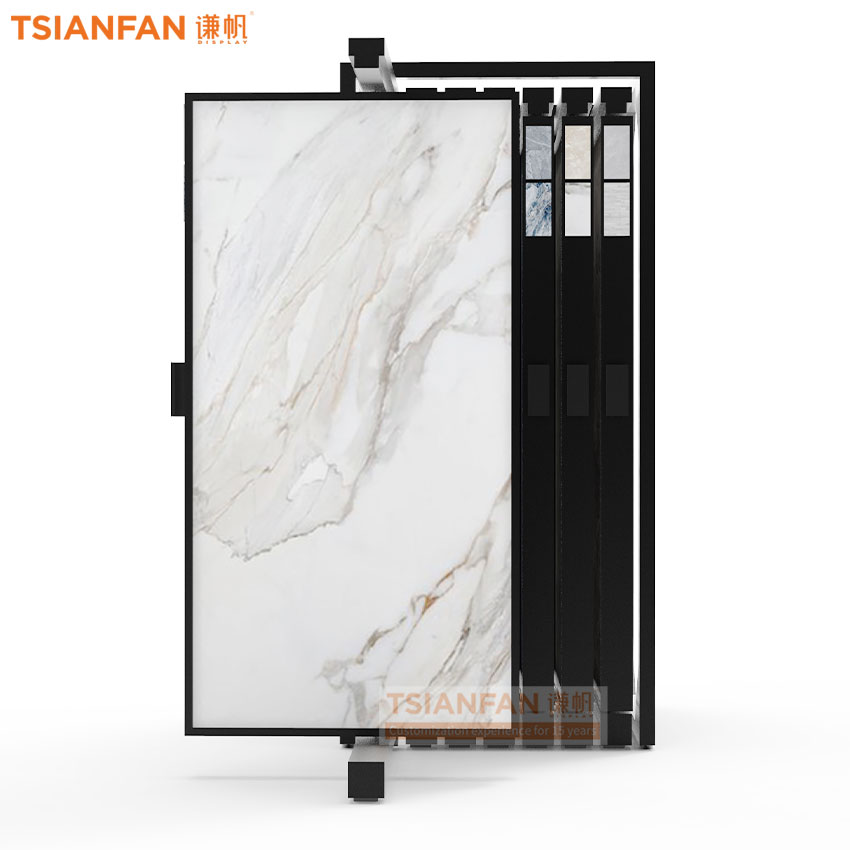 Showroom floor stand Large Marble slab custom push pull cabinet sliding display large tile plate display rack flooring metal rack