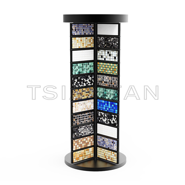 Rotating floor-to-ceiling mosaic stone sample display rack-ML986