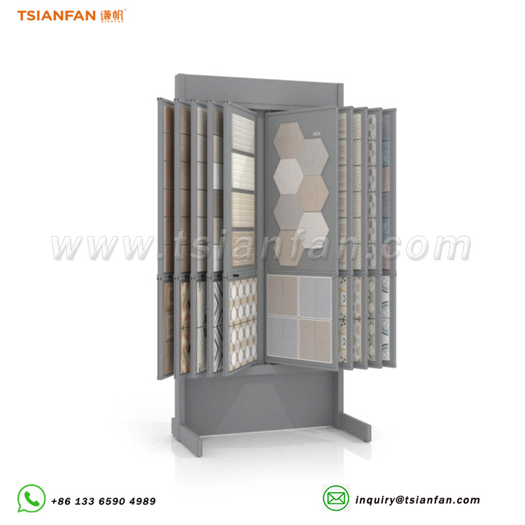 Mosaic tile flip panel display shelf supplier showroom display shelf sales